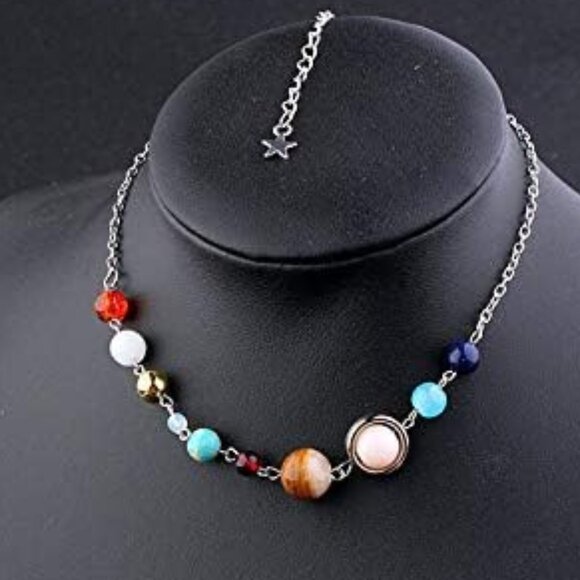 Solar System Space Aligned Planet Star Science Teacher Astronomy Necklace Silver - Picture 1 of 3